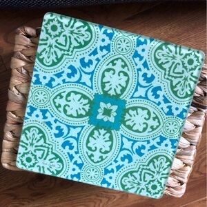 6"x6" blue and green cheese glass cutting board.